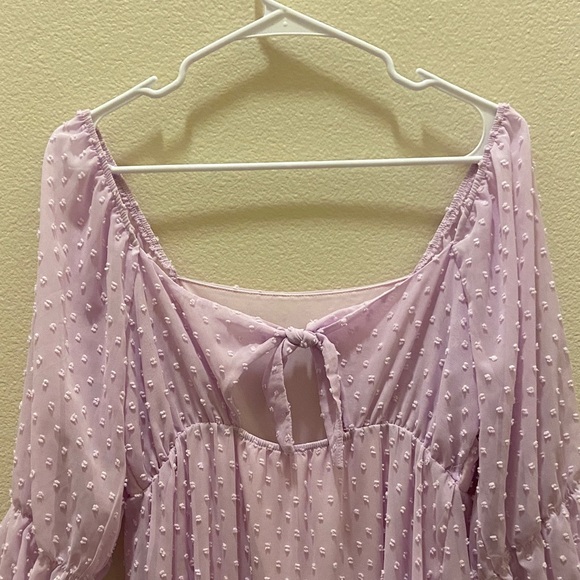 Lavender Swiss Dot Tiered Mini Dress size medium - Picture 4 of 5